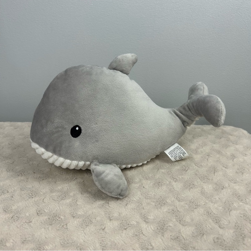 Tom's Toy Gray Whale Plush Stuffed Animal White Ribbed Belly